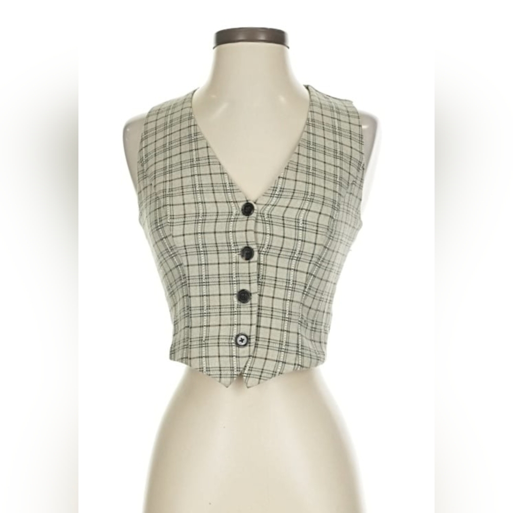 Reformation Green Plaid Waistcoat Vest Size 4